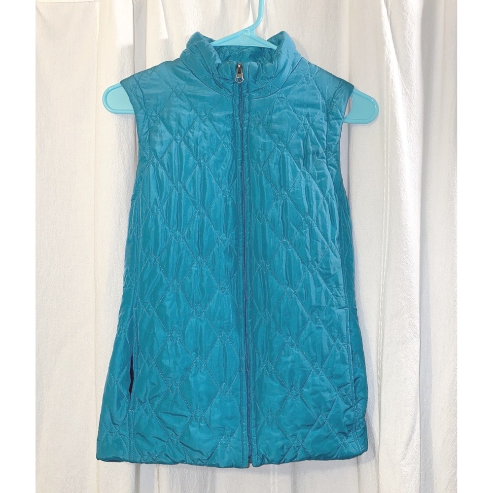 Croft & Barrow Small Turquoise Quilted Vest Full Zip Adj Waist Pockets Gorpcore